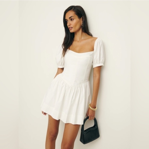 NEW Reformation Calie Mini Short Sleeve Dress Stretch  Cotton White | size 4 - Picture 1 of 8